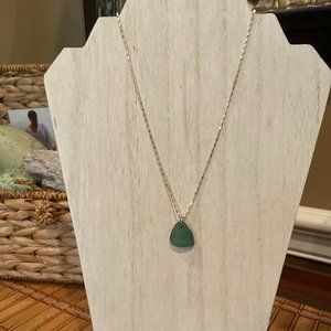 Rare Teal Sea Glass Pendant with 18" Silver Chain
